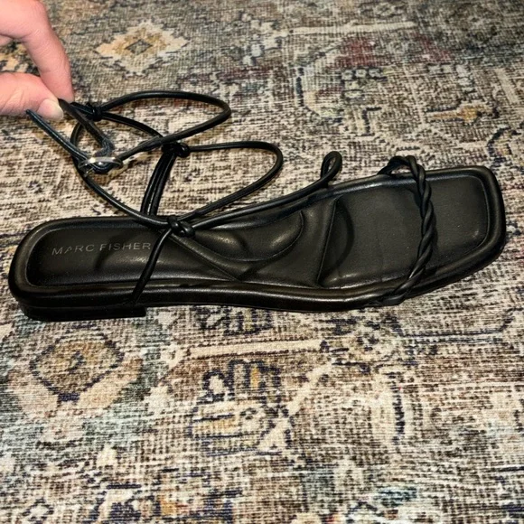 Marc Fisher Black Slide Sandals with Square-Toe Design - Picture 2 of 3